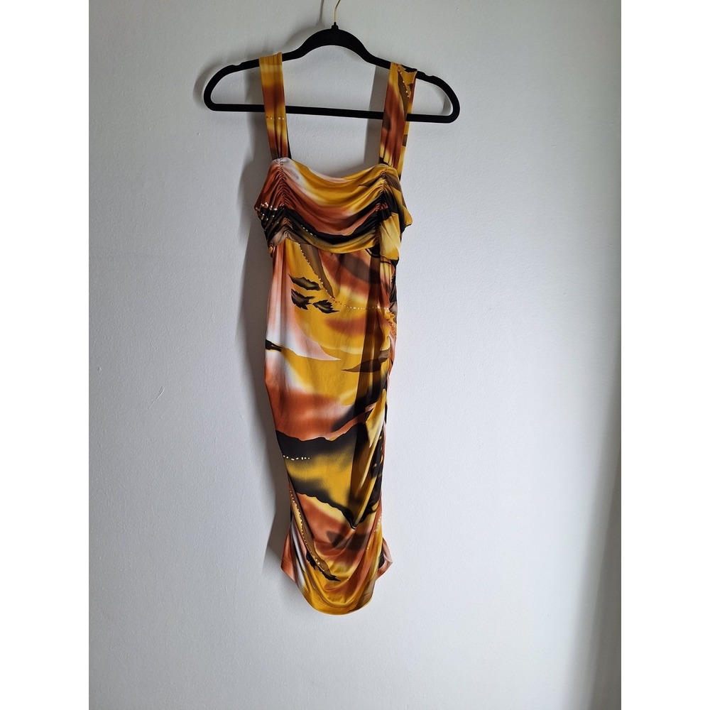 RARE Bananas Monkey Y2K Airbrush Abstract Dress – Sunset Orange & Black Size M